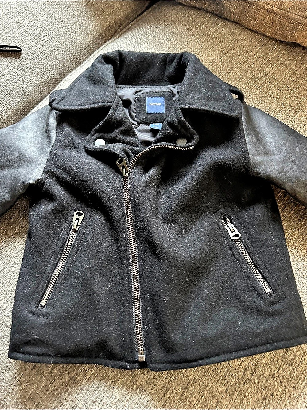 babyGap Girls 2T Black Faux Leather Sleeve Jacket